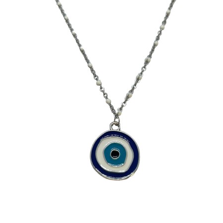 necklace steel silver beat with blue eye1